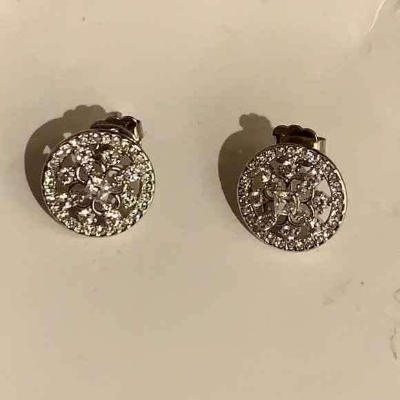 Silver round rhinestone earrings - Picture 1 of 4